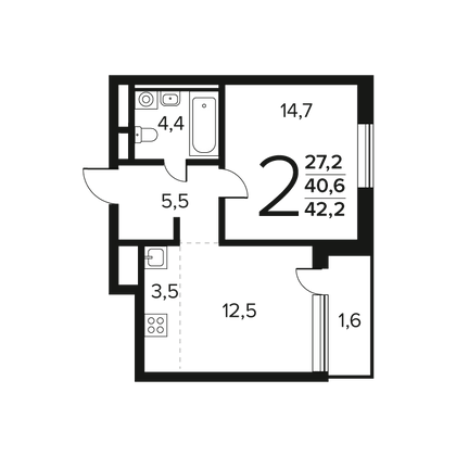 Продажа 2-комнатной квартиры 42,2 м², 4/9 этаж
