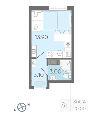 Продажа квартиры-студии 20 м², 4/25 этаж