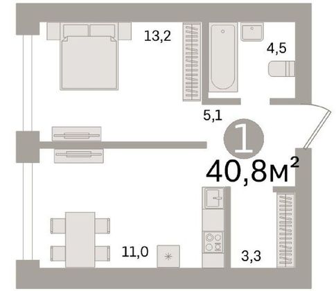 Продажа 2-комнатной квартиры 40,8 м², 2/21 этаж