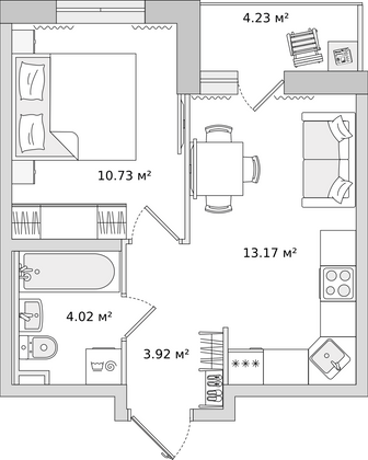 34,5 м², 1-комн. квартира, 6/22 этаж
