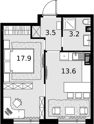 38,2 м², 1-комн. квартира, 24/28 этаж