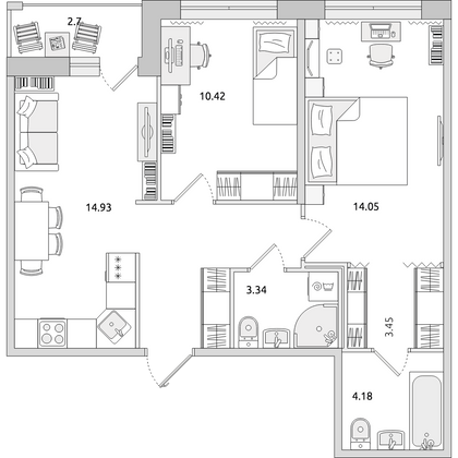 Продажа 2-комнатной квартиры 60,5 м², 2/15 этаж