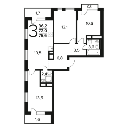 Продажа 3-комнатной квартиры 75,6 м², 9/14 этаж