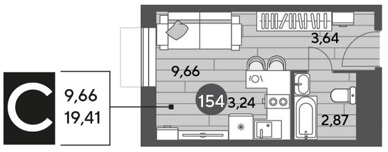 Продажа квартиры-студии 19,4 м², 9/10 этаж