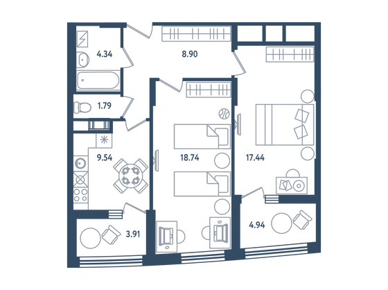 65,2 м², 2-комн. квартира, 1/6 этаж