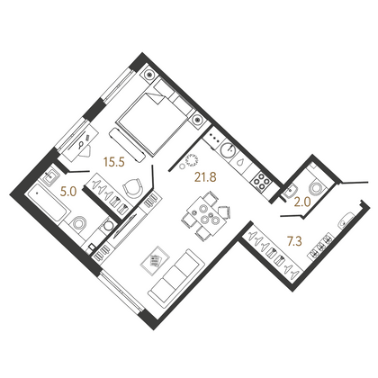 51,6 м², 1-комн. квартира, 3/9 этаж