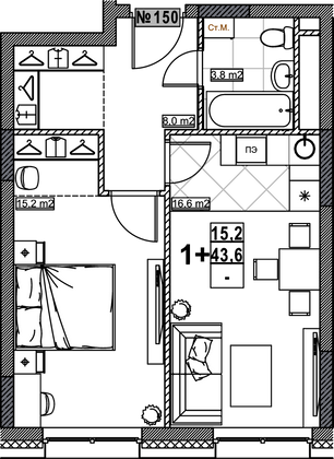 Продажа 1-комнатной квартиры 43,6 м², 3/24 этаж