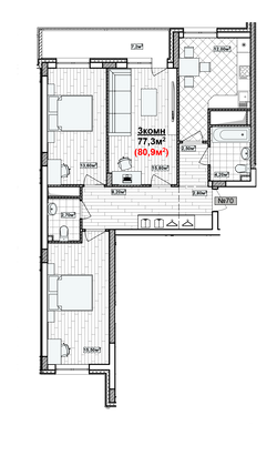 Продажа 3-комнатной квартиры 80,9 м², 15/19 этаж