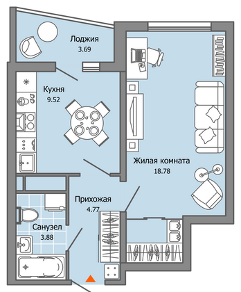 39 м², 1-комн. квартира, 8/12 этаж