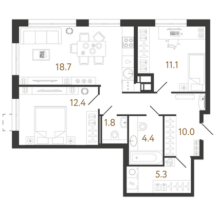 63,7 м², 2-комн. квартира, 2/23 этаж