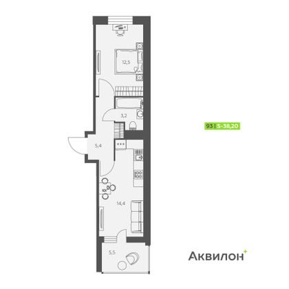 38,2 м², 1-комн. квартира, 7/12 этаж