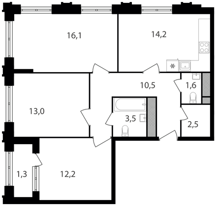 Продажа 3-комнатной квартиры 74,9 м², 15/30 этаж