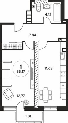 Продажа 1-комнатной квартиры 38,7 м², 16/25 этаж
