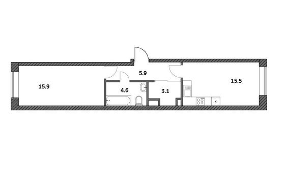 Продажа 1-комнатной квартиры 45 м², 2/19 этаж