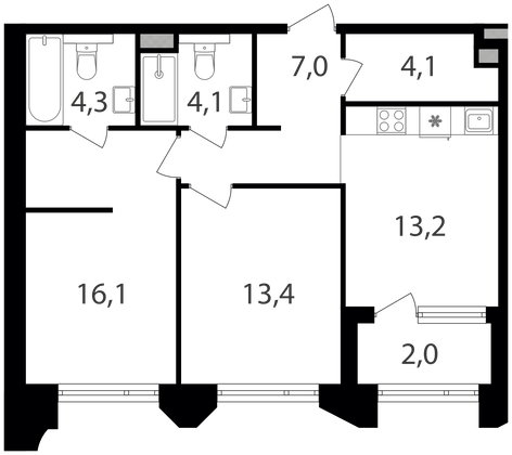 Продажа 2-комнатной квартиры 64,2 м², 4/21 этаж