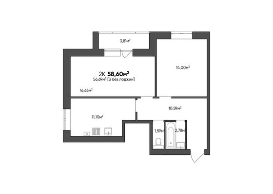 Продажа 2-комнатной квартиры 58,6 м², 1/4 этаж
