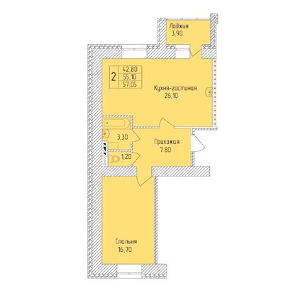 Продажа 2-комнатной квартиры 57 м², 1 этаж