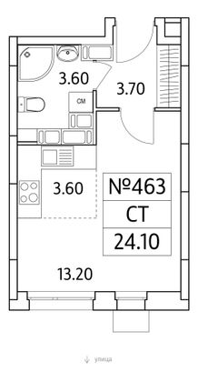 24,1 м², студия, 23/25 этаж