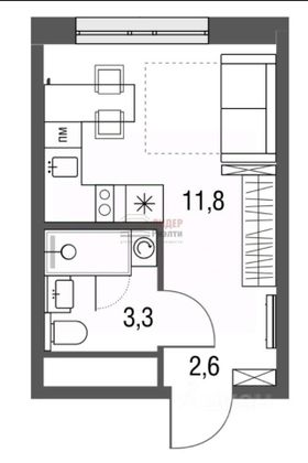 18 м², студия, 22/25 этаж