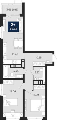 64,8 м², 2-комн. квартира, 10/22 этаж