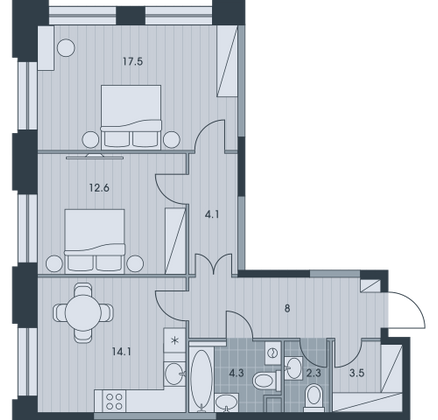 66,3 м², 2-комн. квартира, 24/34 этаж