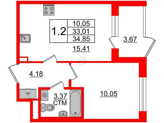 Продажа 1-комнатной квартиры 33 м², 1/4 этаж