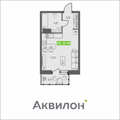 25,5 м², студия, 6/8 этаж