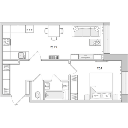 Продажа 1-комнатной квартиры 46,9 м², 2/4 этаж