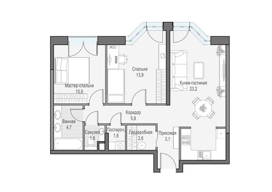 Продажа 2-комнатной квартиры 68,7 м², 6/28 этаж