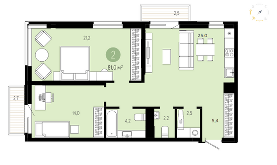 Продажа 2-комнатной квартиры 81 м², 5/8 этаж