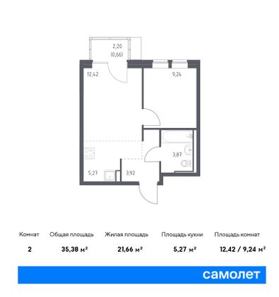 35,4 м², 1-комн. квартира, 9/17 этаж