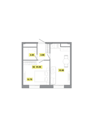 35,5 м², 2-комн. квартира, 4 этаж