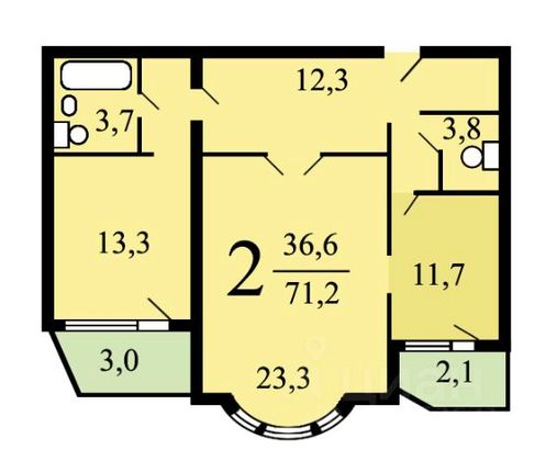 Продажа 2-комнатной квартиры 72,7 м², 10/16 этаж