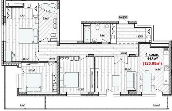 Продажа 4-комнатной квартиры 125,8 м², 16/19 этаж
