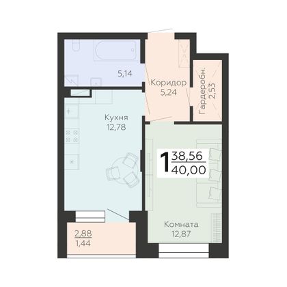 Продажа 1-комнатной квартиры 40 м², 12/24 этаж