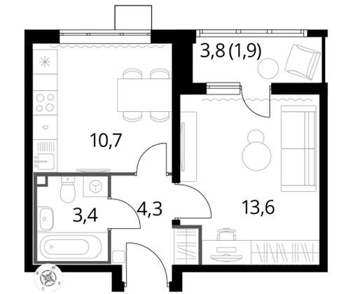 Продажа 1-комнатной квартиры 33,9 м², 9/25 этаж