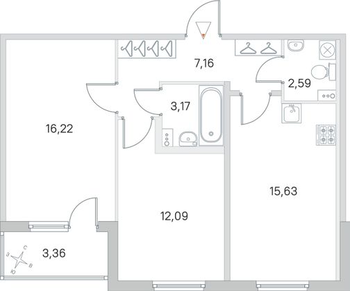 Продажа 2-комнатной квартиры 58,5 м², 2/4 этаж