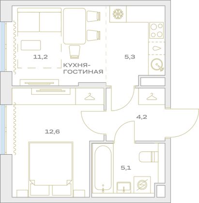 Продажа 2-комнатной квартиры 38,4 м², 11/23 этаж