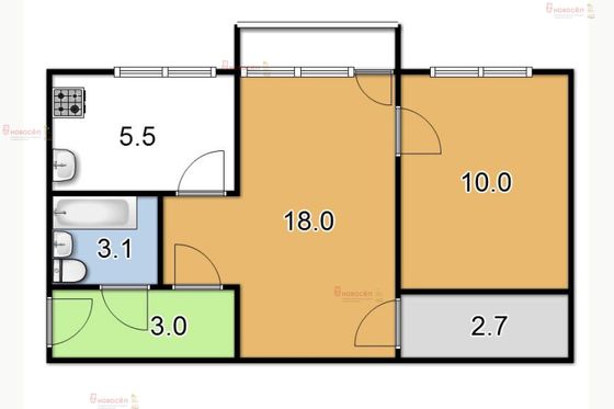 Продажа 2-комнатной квартиры 44 м², 4/5 этаж