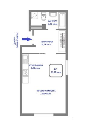 Продажа квартиры-студии 25,4 м², 3/25 этаж