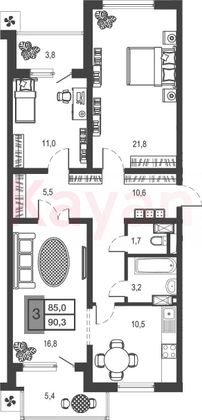 Продажа 3-комнатной квартиры 81,5 м², 3/19 этаж