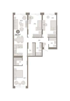 Продажа 3-комнатной квартиры 108,4 м², 2/16 этаж