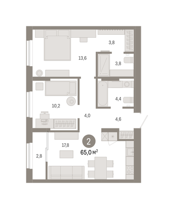 Продажа 2-комнатной квартиры 65 м², 17/17 этаж