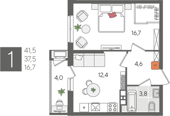 Продажа 1-комнатной квартиры 41,5 м², 7/24 этаж