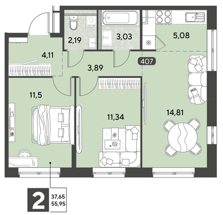 Продажа 3-комнатной квартиры 56 м², 4/21 этаж
