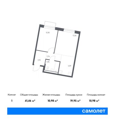 41,5 м², 1-комн. квартира, 2/14 этаж