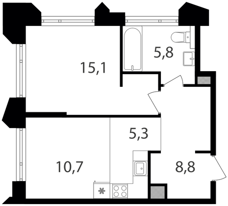 Продажа 1-комнатной квартиры 45,7 м², 15/19 этаж