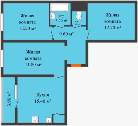 Продажа 3-комнатной квартиры 66 м², 11/21 этаж