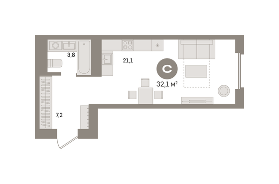 Продажа квартиры-студии 32,1 м², 3/24 этаж