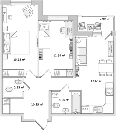 61,2 м², 2-комн. квартира, 4/9 этаж